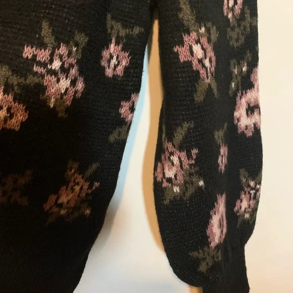 Anthropologie Black and Pink Floral Sweater - Picture 4 of 5